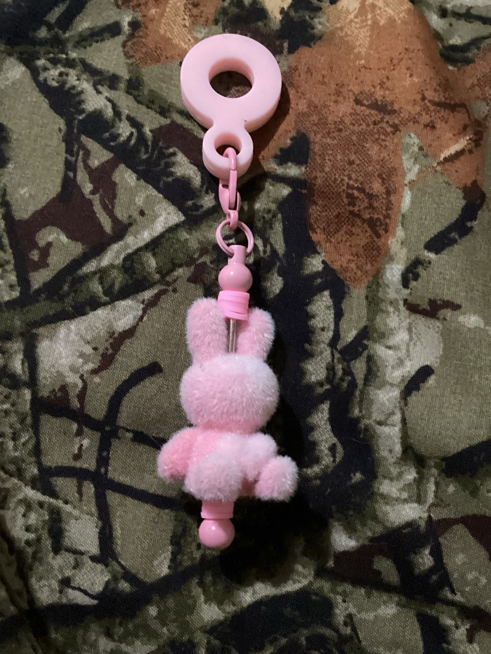 Hand made beaded Pink Plush Bunny Clip-On Keychain